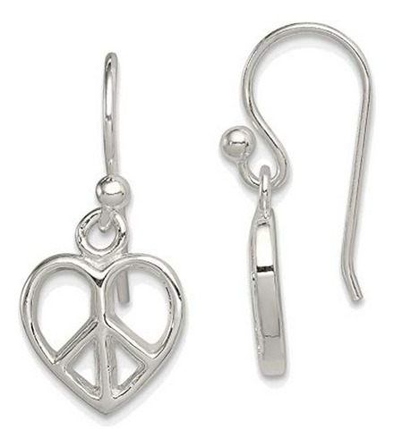 Solid Sterling Silver Peace Sign Heart Shepherd Hook Earring