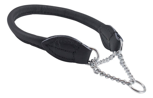 Rolled Piel Autentica Martingala Dog Collar Gargantilla Neg