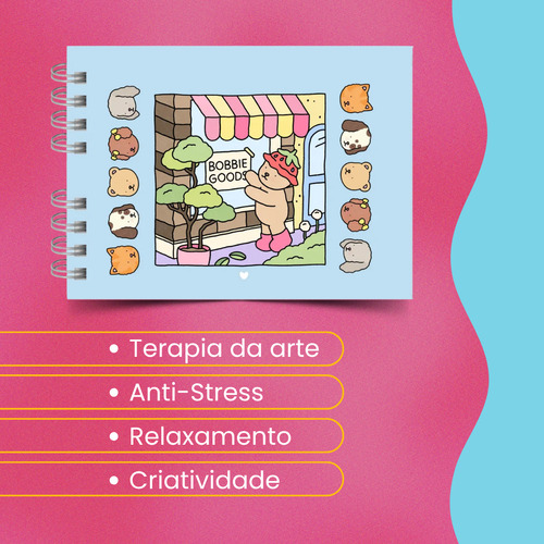 Livrinho De Colorir Bobbie Goods 50 Páginas Bob Gods Capa Dura Rosa Livro De Pintar Caderno De Colorir