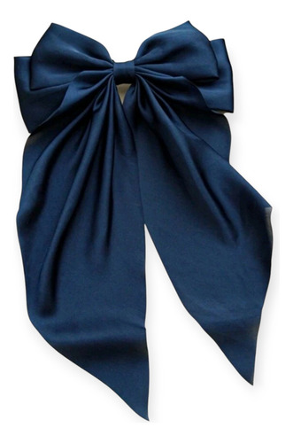 Moño Coquette Broche Para Cabello Moño Coletero Satin Azul Oscuro