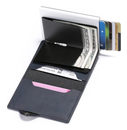 Billetera Hombre Larga Cuero Pu Tarjetero Metalico 05h3