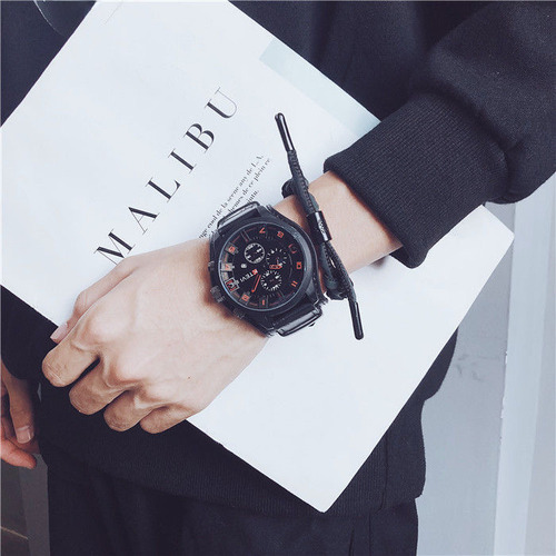 Black Belt - Large Dial Mens Watch Quartz Calendar Movement