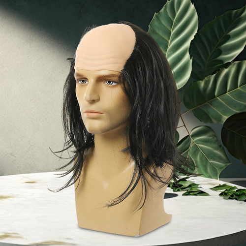 3 Peluca Calva Para Hombre Mayor, Gorro Para Pelo Liso Negro