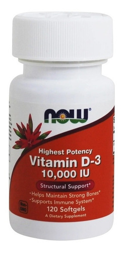 Vitamina D3 10.000ui 120 Softgels Now Foods - Pronta Entrega