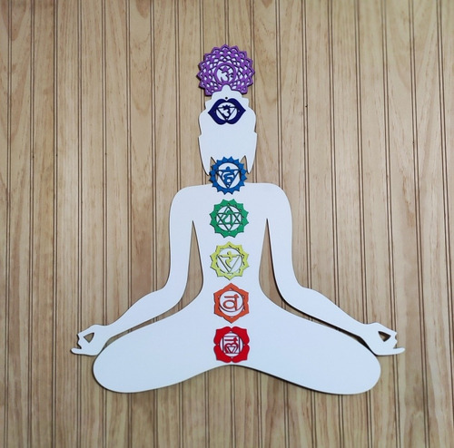 Buda Yoga Con Chakras Tallado En Madera, Decoración De Pared