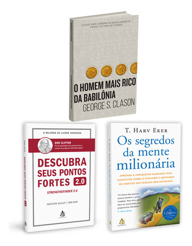 Kit 3livros, Descubra Seus Pontos Fortes 2.0 + O Homem Mais Rico Da Babilônia + Os Segredos Da Mente Milionária, Os Segredos Para Enriquecer, George S. Clason, T. Harv Eker, Dr. Donald O. Clifton