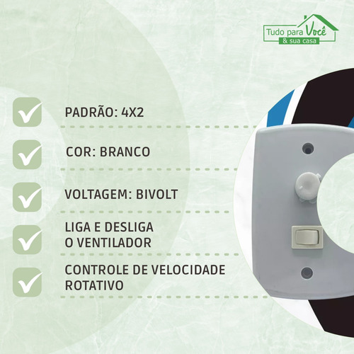 Controle Ventilador 1 Tecla Espelho 4x2 Rotativo Universal