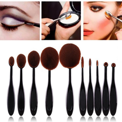 Imagen 1 de 10 de Set 10 Brochas Ovalo Para Maquillaje Sombras Contorno M3065