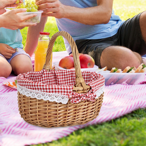 Cesta De Mimbre Para Picnic, Cesta De Almacenamiento, S Rojo