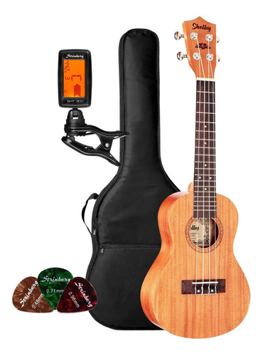 Kit Ukulele Concert Shelby Su23m Stnt + Capa Palheta E Tuner