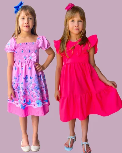 Kit 2 Vestido Infantil Menina Festa Florido Confortável Moda