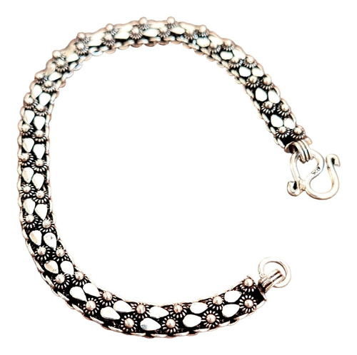 Pulsera Estilo Hindú Con Flores Tejida Plata 925