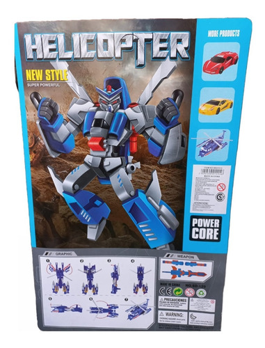 Imagen 2 de 10 de Robot Transformers Grande 22cm Auto Helicoptero Arma Niño
