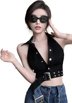 Comprar Crop Top Blusa Con Cinturon Hotwife Lolita Kawaii