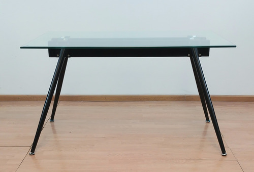 Mesa De Vidrio Templado Comedor Rectangular Patas Negras