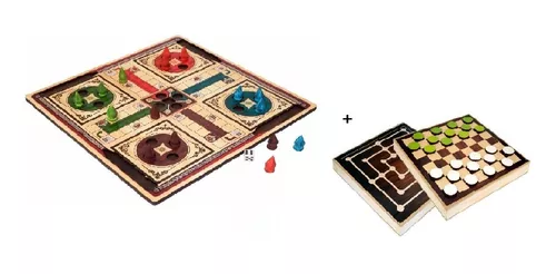 Ludo Clássico Jogo Tabuleiro Madeira Torrinha Dado Pinos