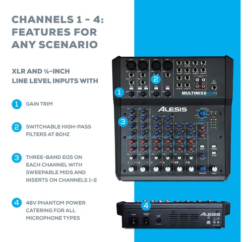 Mezclador Alesis Multimix 8 Usb Fx 8 Canales Con Efectos Int