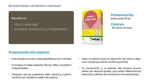 Imagen 3 de 6 de Weber Salpicret Color Arena 30 Kg Revestimiento Cementicio