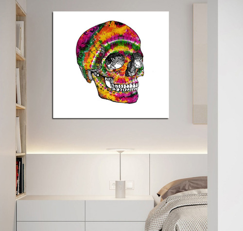 Cuadro 30x30cm Calavera Skull Colores Estilo Batik Calaca