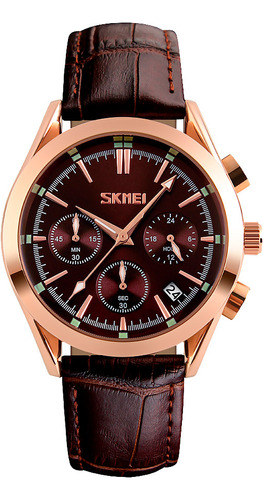 Reloj Hombre Skmei 9127 Acero Cuero Ecologico Elegante