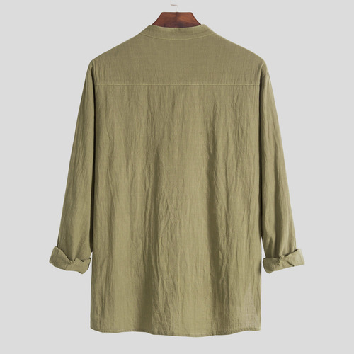 Blusa Casual De Manga Larga Para Hombre C Con Bolsillo