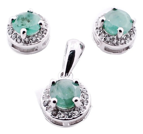 Juego Aretes Y Dije Circular De Plata 925 Piedras Preciosas