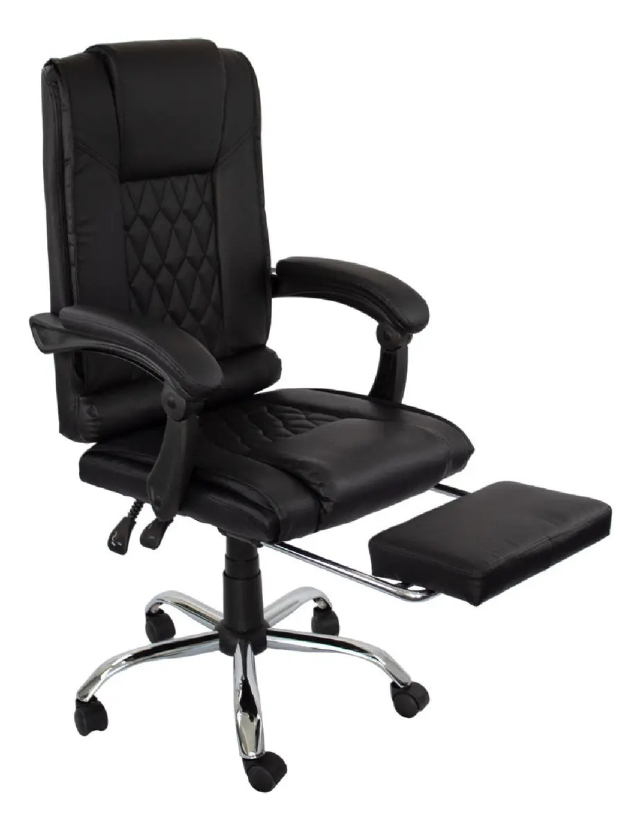 Silla Escritorio Oficina Ejecutiva Ergonómica Con Reposapies Color Negro Completo Material Del Tapizado Cuero Sintético