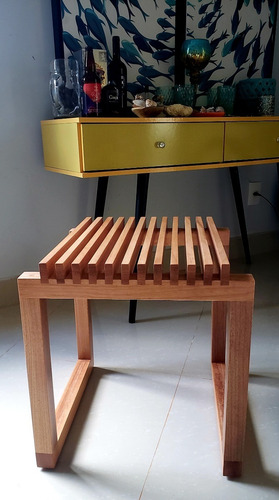 Imagem 4 de 6 de Banco Banquinho Madeira Maciça Ripado Rústico Decorativo
