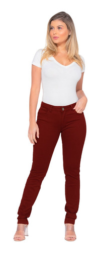 Calça Feminina Skinny Vermelho Marsala Tendência Do Ano