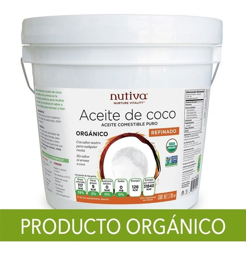 Nutiva Aceite De Coco Orgánico Puro Refinado 3.79 L