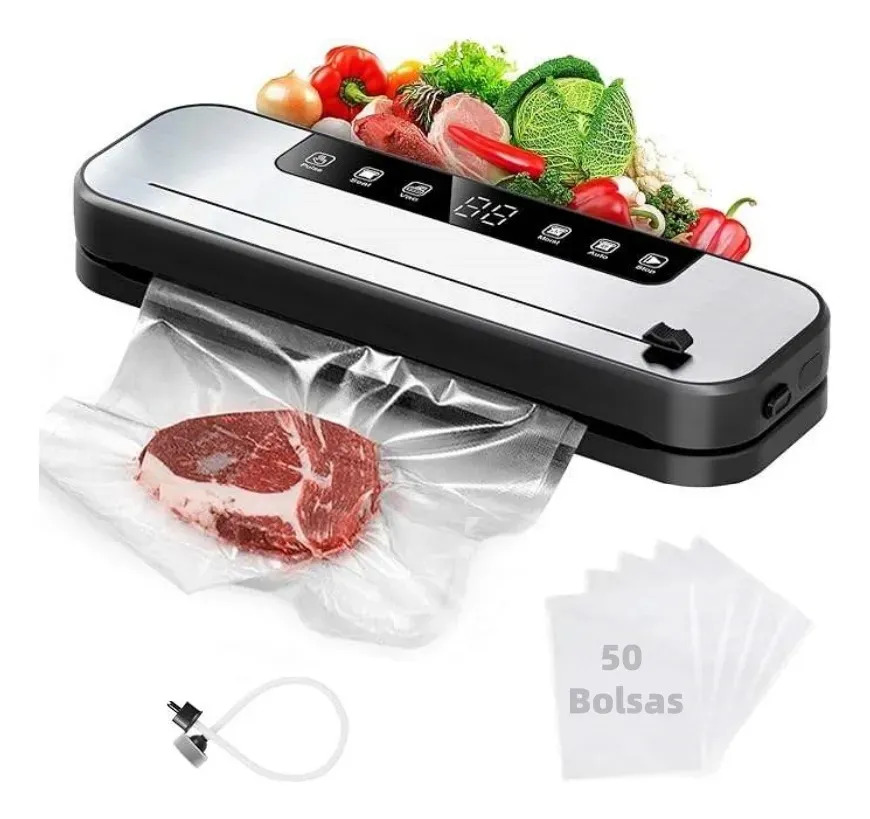 XINEST Sellador De Bolsas,sellador Al Vacío Eléctrico, Sello De Almacenamiento De Alimentos, EST-094, Cortador Incorporado Seco/húmedo Con 50pcs Bolsas