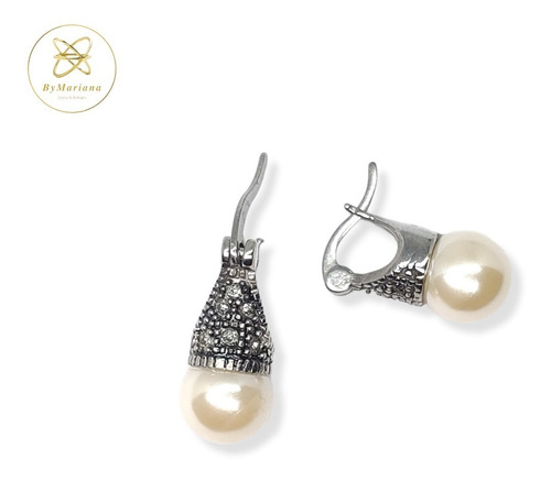 Imagen 2 de 4 de Aros Acero Quirurgico Cardinal Lady Di Perla Blanca 8mm