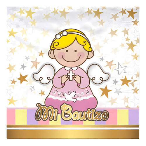 Servilletas Mi Bautizo Tonos Rosados X 12 Cotillón Activarte