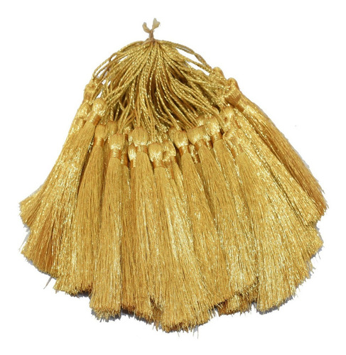 50 Franja Pingente Tassel Poliester Ouro Dourado 12cm