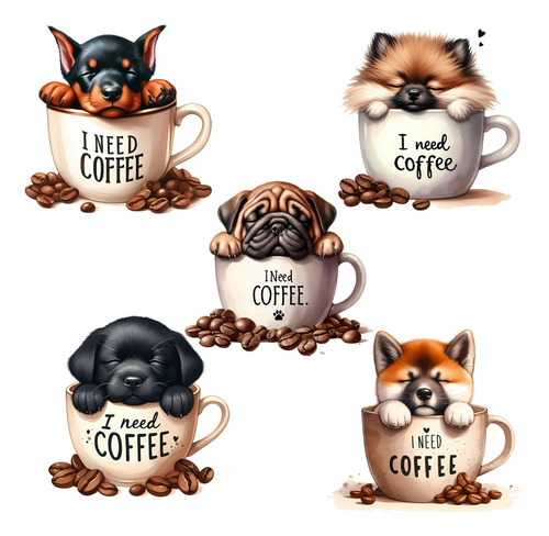 Kit Imagenes Png Clipart Cachorros Perros Y Taza De Café