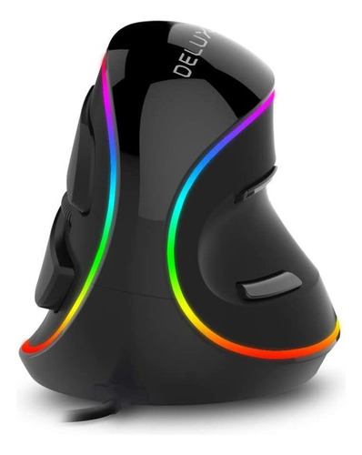 Delux Mouse Vertical Ergonómico Con Cable, Rgb, 6 Botones