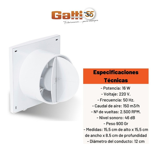 Imagen 5 de 9 de Extractor De Aire Baño 5 (12 Cm) C/ Pers. Motor Potenciado