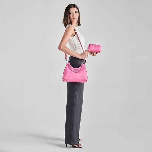 Bolso Baguette Barbie Gorett Br25006-p Con Cosmetiquera Rosa Lisa Oro Rosa