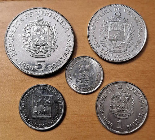 Venezuela X 5 Monedas Incluye 5 Bolívares 1990. Excelentes !