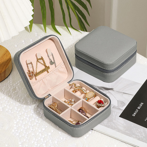 Caja De Almacenamiento De Joyas Portátil Coreana Pequeña Gri