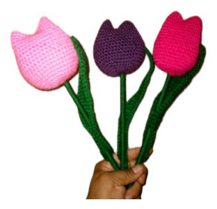 3 Flores Tejidas, Tulipanes Crochet Rosa Naranja Morado Más.