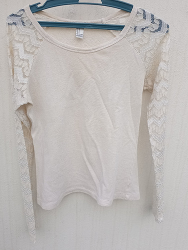 Remera Dama  Con Mangas Caladas Color  Beige Talle M 