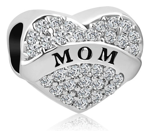Shinyjewelry Mom Heart Love Charm Bead Con Cristal Blanco Si
