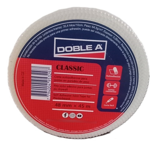 Cinta Tramada Yeso Durlock Doble A 48mm X 45m Placa Envíos