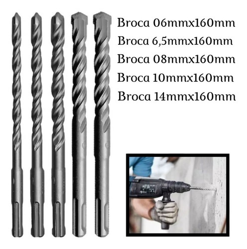 Kit Jogo Brocas Sds 09 Peças 4, 5, 6, 8, 10, 14mm