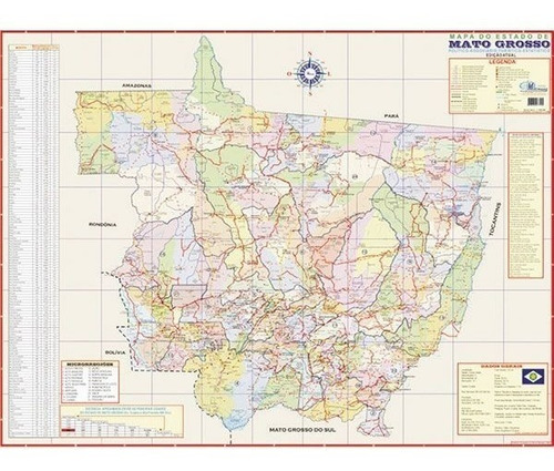 Mapa Mato Grosso Turístico Rodoviário 120x90cm Atualizado