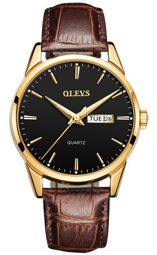 Relógio Masculino Dourado Social Olevs Pulseira Em Couro