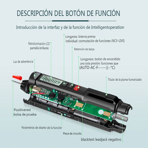 Imagem 5 de 10 de Caneta Multímetro Aneng Digital 6000 Contagens Capacitância
