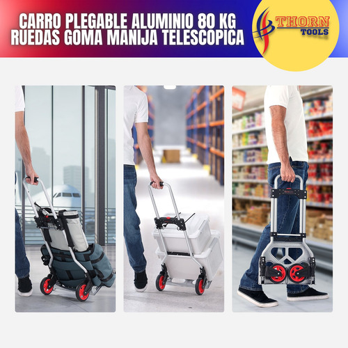 Carro Plegable Aluminio 80kg Ruedas Goma Manija Telescopicah Color Plateado
