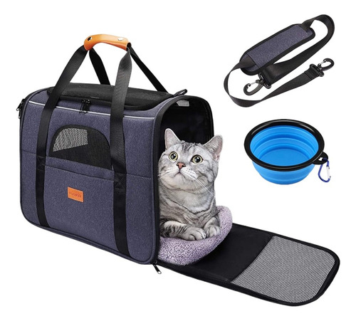 Bolso Transportador Pueikai + Plato Para Gato Mascota